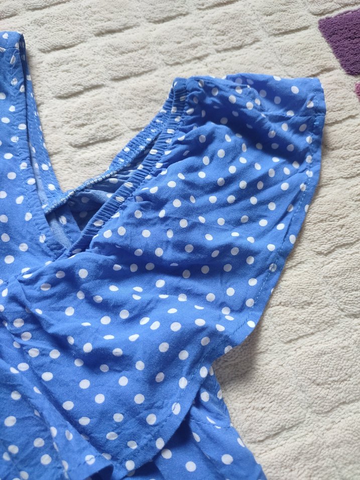 Bluz Mavi Puantiyeli Fırfırlı - Görsel 4