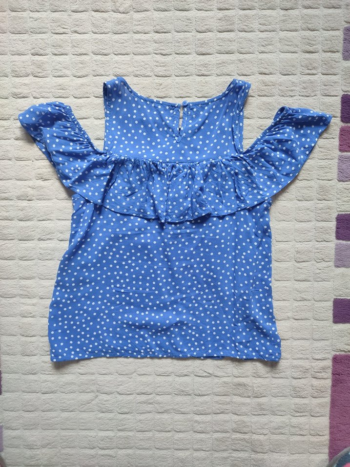 Bluz Mavi Puantiyeli Fırfırlı - Görsel 2