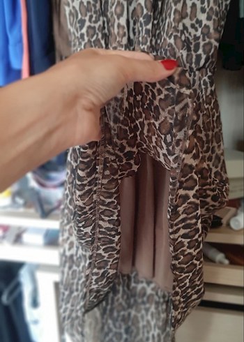 Batik Leopar Desenli, şifon astarlı Midi Elbise
