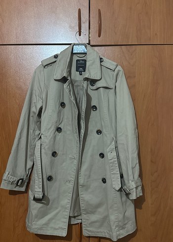 Bej Düğmeli Midi Trençkot mavi jeans