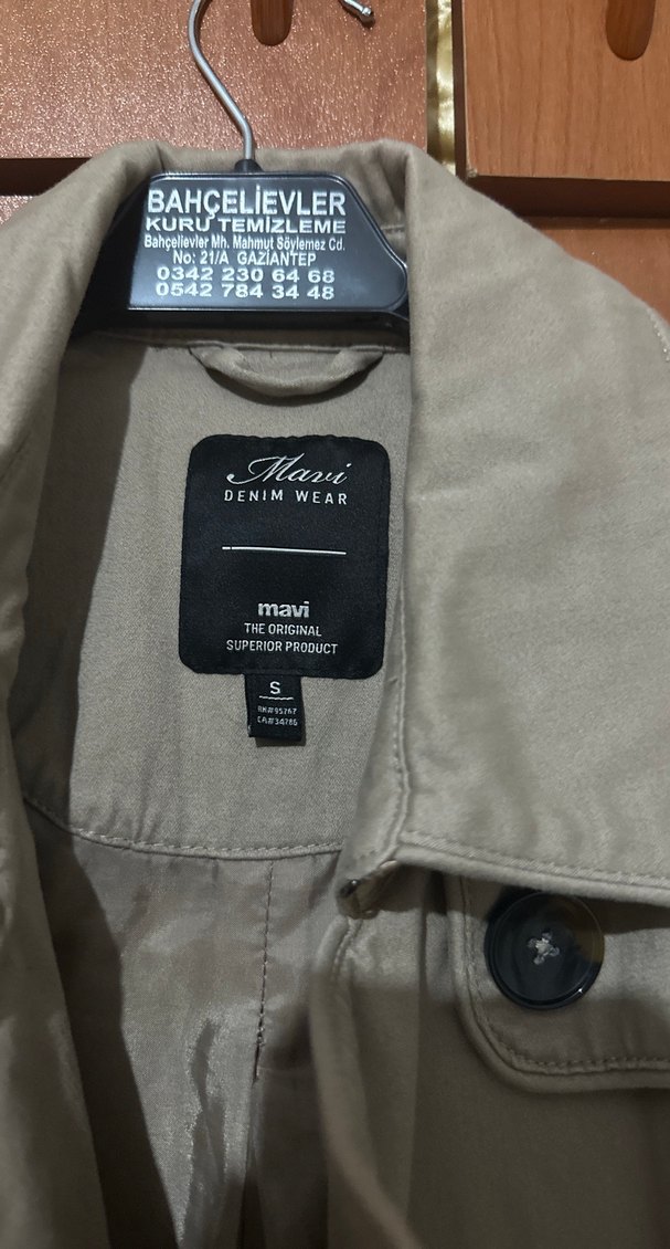 Bej Düğmeli Midi Trençkot mavi jeans - Görsel 2