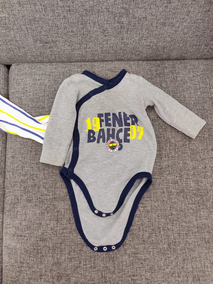 Uzun Kollu Sarı Gri Bebek Takımı - Görsel 2
