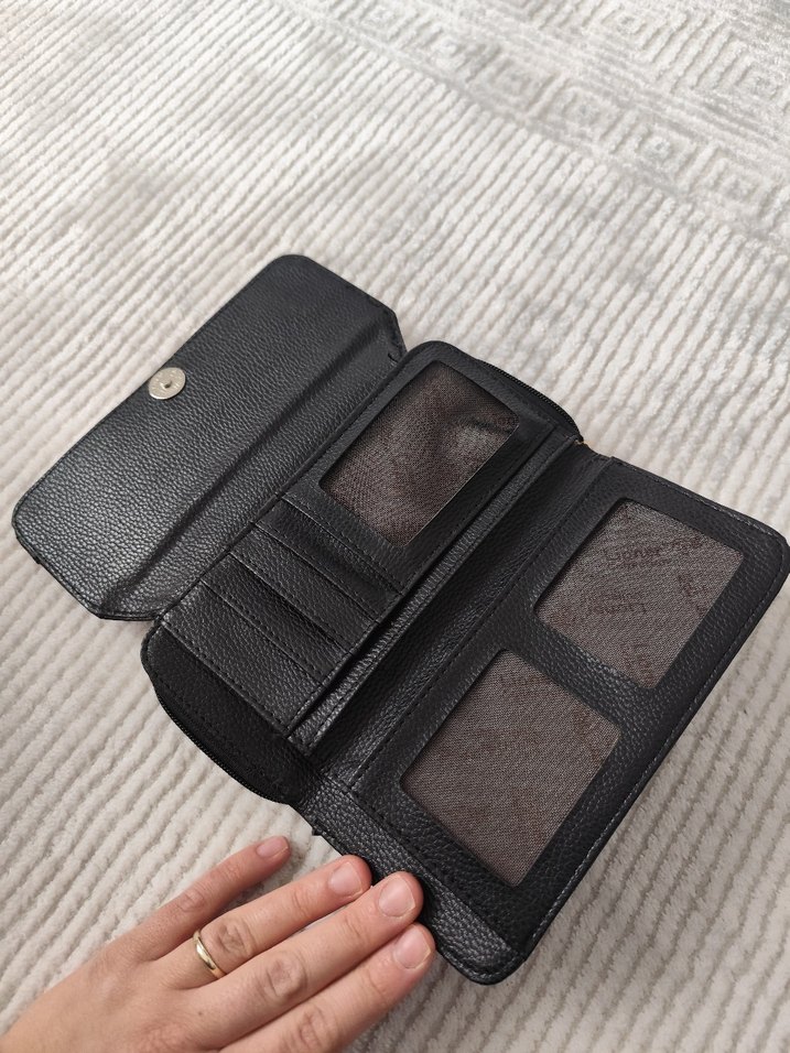 Fermuarlı Siyah Deri Kadın Portföy Cüzdan - Görsel 3