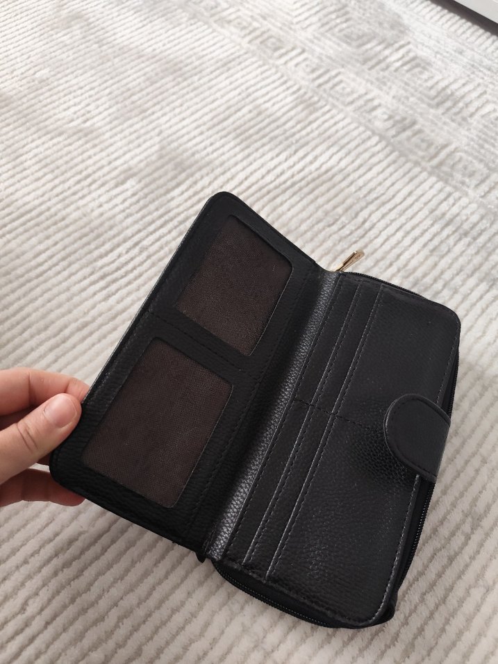 Fermuarlı Siyah Deri Kadın Portföy Cüzdan - Görsel 4