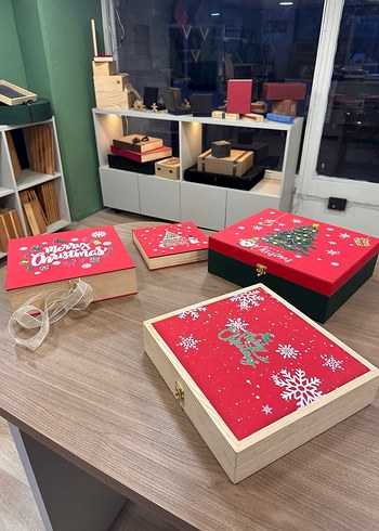 Kırmızı Noel Temalı Ahşap Hediye Kutusu - Görsel 13