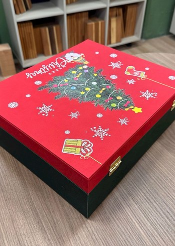 Kırmızı Noel Temalı Ahşap Hediye Kutusu - Görsel 3