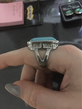 Vintage Love Vintage büyük mavi taşlı yüzük