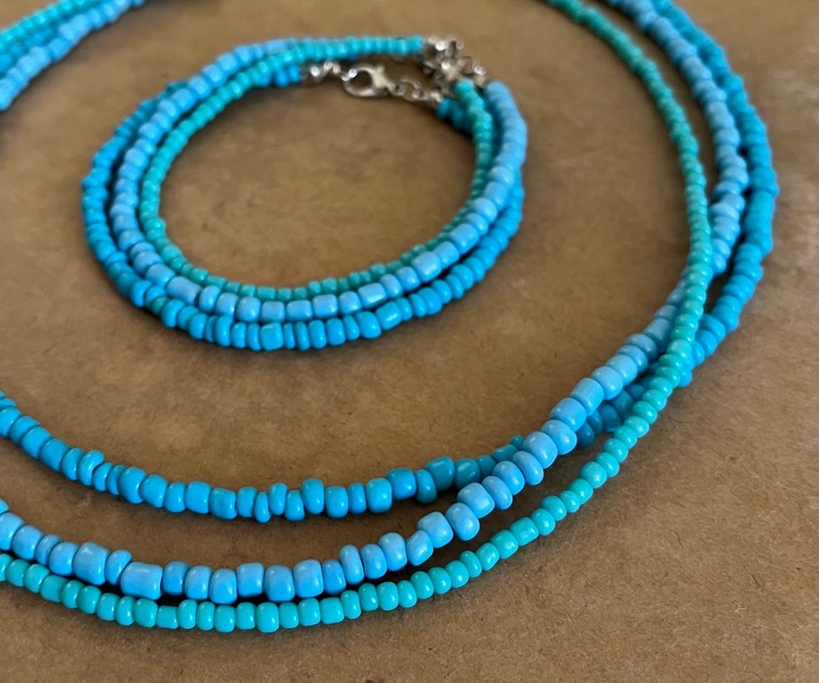 Turkuaz Boncuklu kolye ve bileklik seti - Görsel 2