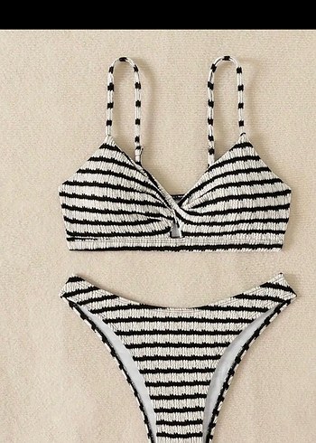 Diğer Beyaz Siyah Zebra Desenli Triko Bikini