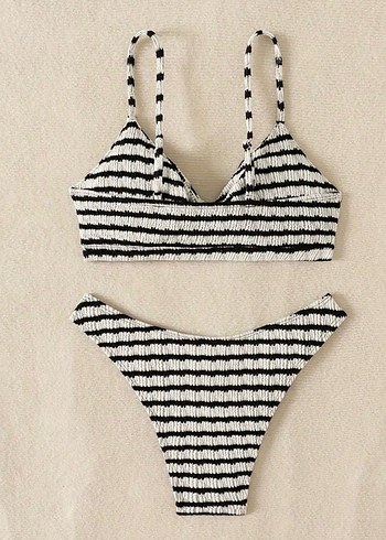m Beden Beyaz Siyah Zebra Desenli Triko Bikini