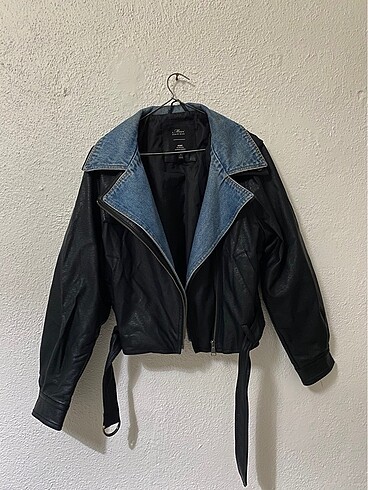 Mavi oversize deri ceket
