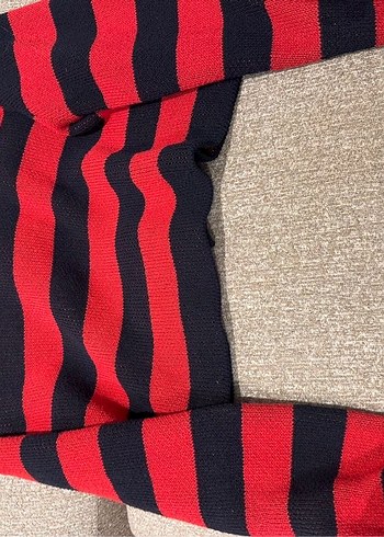 Zara Düğmeli Kırmızı Siyah Çizgili Kadın Hırka