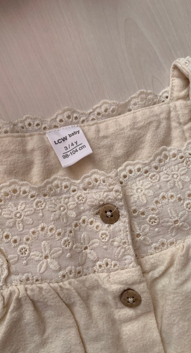 Bej Nakışlı Kız Keten Gömlek - Görsel 2