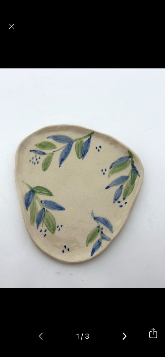 El Yapımı Mavi Yeşil Desenli Seramik Tabak iki adet defolu - Görsel 2