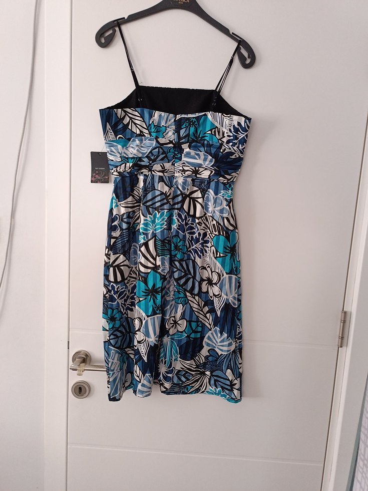 Mavi Desenli Mini İnce Askılı Elbise - Görsel 3