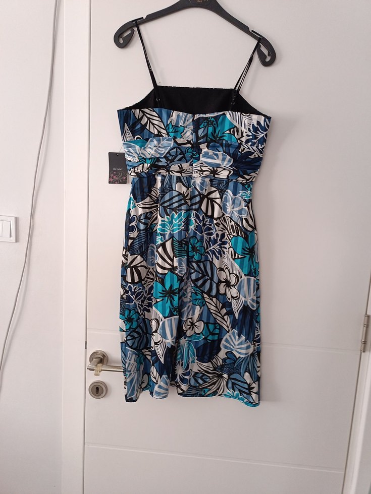 Mavi Desenli Mini İnce Askılı Elbise - Görsel 4