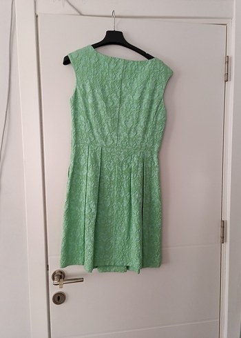 Pastel Yeşil, Pilili, Midi Vintage Kadın Elbise - Görsel 5