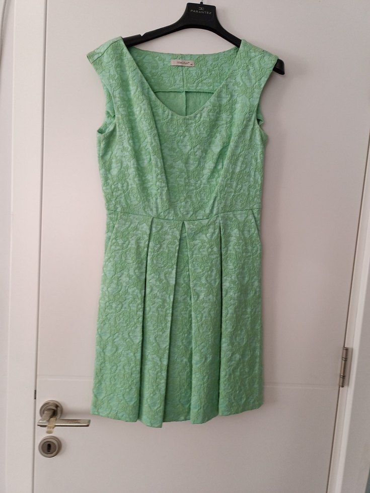 Pastel Yeşil, Pilili, Midi Vintage Kadın Elbise - Görsel 1