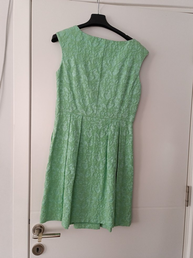 Pastel Yeşil, Pilili, Midi Vintage Kadın Elbise - Görsel 4