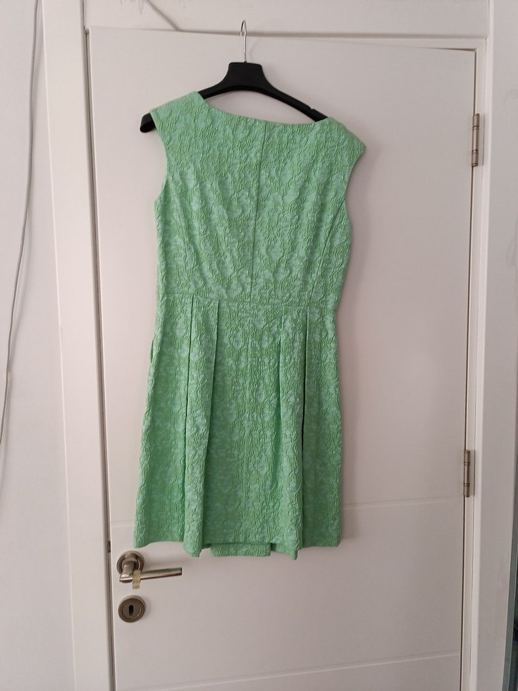 Pastel Yeşil, Pilili, Midi Vintage Kadın Elbise - Görsel 5