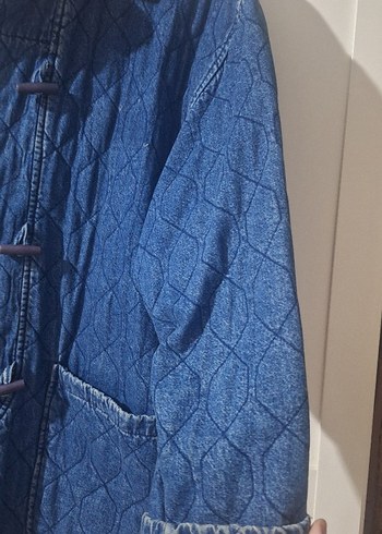 44 Beden Vintage Düğmeli Lacivert Midi Denim kaban