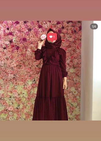Bordo Uzun Kollu Fırfırlı Bohem Tesettür Elbise