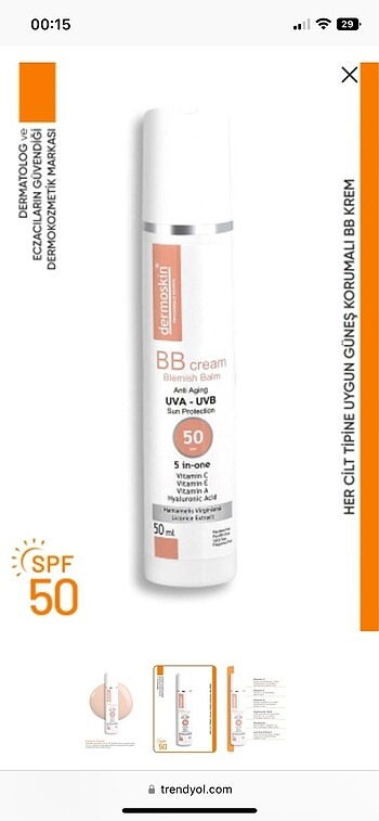 Dermoskin bb güneş kremi