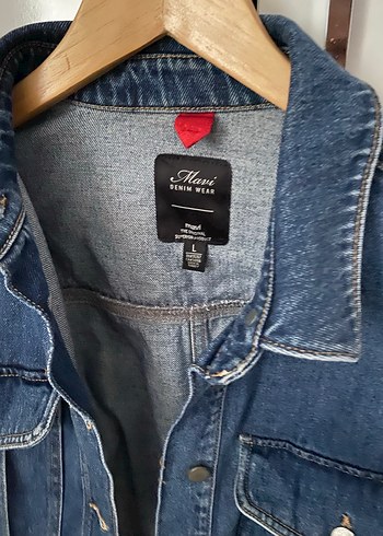l Beden Düğmeli Kadın Kot Ceket, Rahat Kesim, Mavi