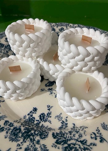 Beyaz Örgü Desenli Mumlar - Görsel 2