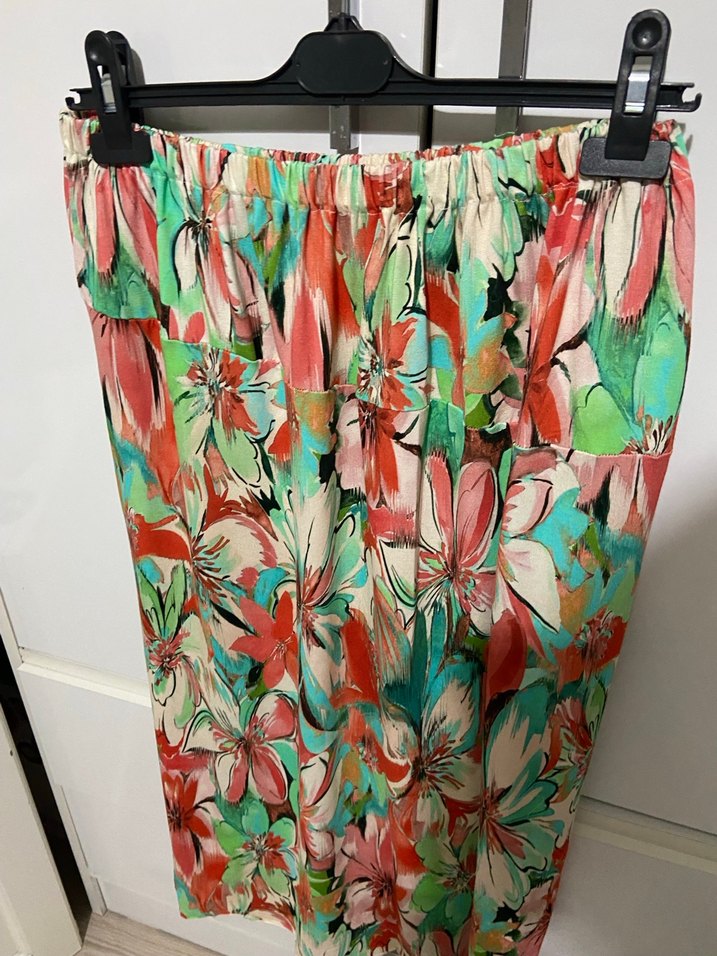 Renkli Çiçek Desenli Uzun Bohem Etek - Görsel 3