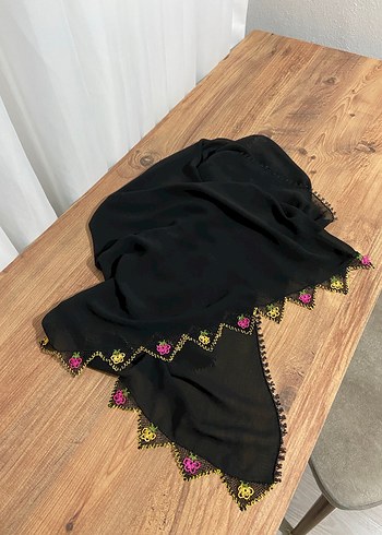 Boncuk İşlemeli Siyah Kadın Şal - Görsel 2