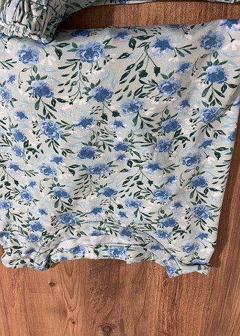 Mavi Çiçek Desenli Rahat Kadın Pijama Takımı - Görsel 3