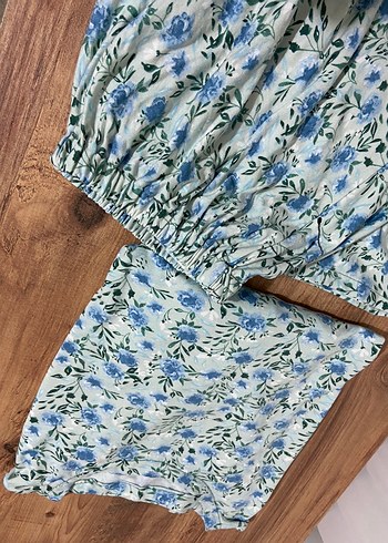 Mavi Çiçek Desenli Rahat Kadın Pijama Takımı - Görsel 4