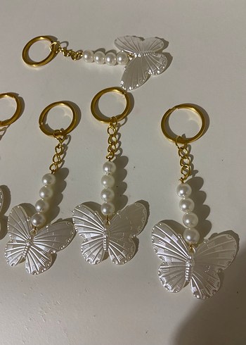 Beyaz İnci Boncuklu Kelebek Anahtarlık - Görsel 3