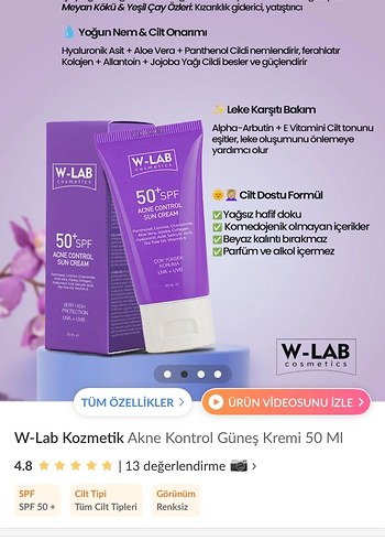 W-Lab Akne Kontrol Güneş Kremi SPF50+ 50 ml - Görsel 2