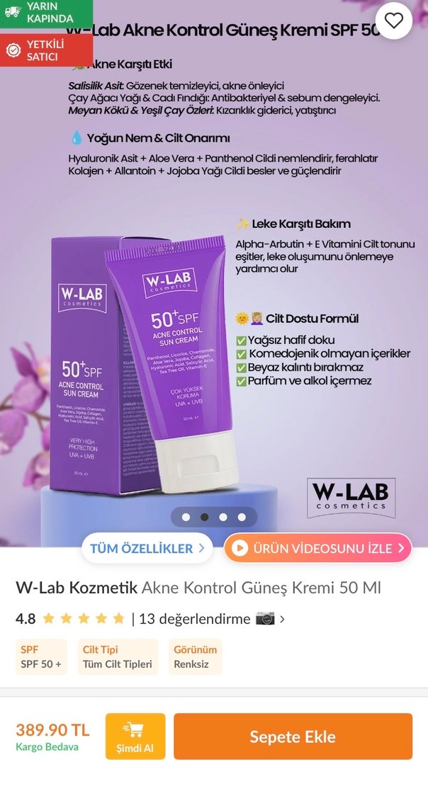 W-Lab Akne Kontrol Güneş Kremi SPF50+ 50 ml - Görsel 2