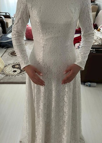 Drapeli Uzun Kollu Vintage Nikah Elbisesi