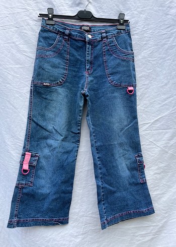 Pembe Bağcıklı Geniş Kesim Midi Kot Pantolon