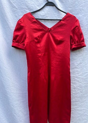 American Vintage Kısa Kollu Kırmızı V Yaka Mini Elbise