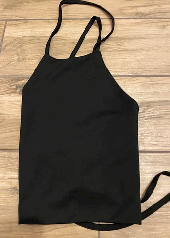 Siyah Halter Yaka İnce Askılı Crop Top - Görsel 2