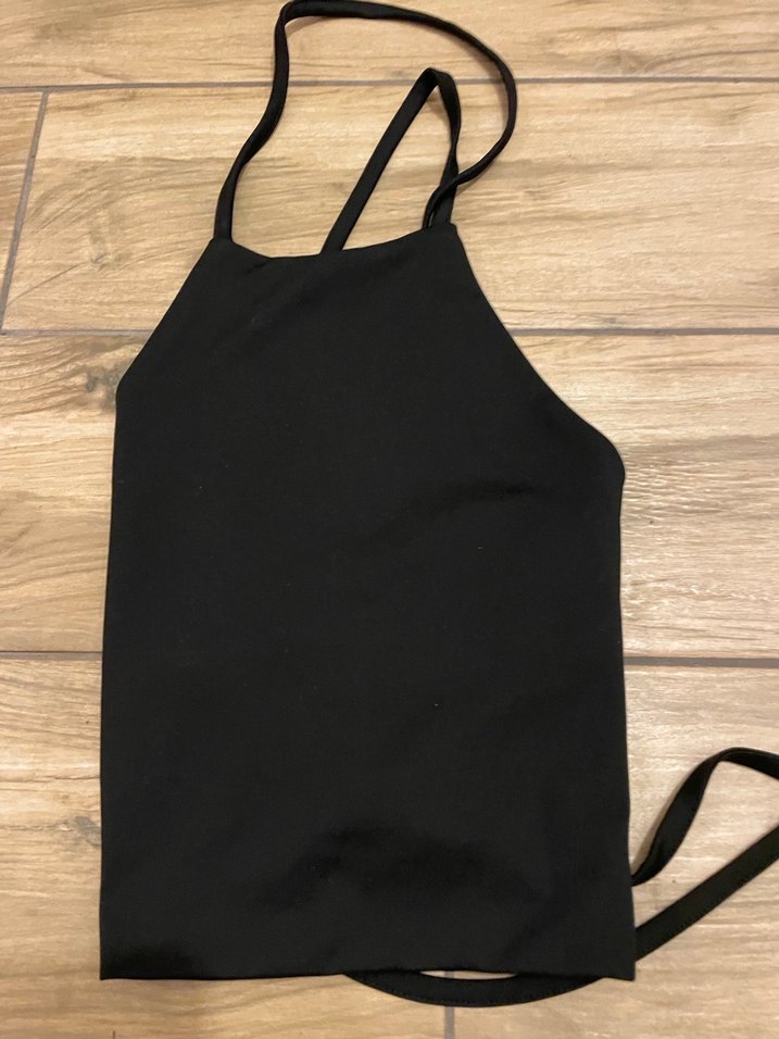 Siyah Halter Yaka İnce Askılı Crop Top - Görsel 2