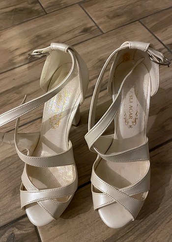 Bej Platform Topuklu Kadın Abiye Ayakkabı - Görsel 3