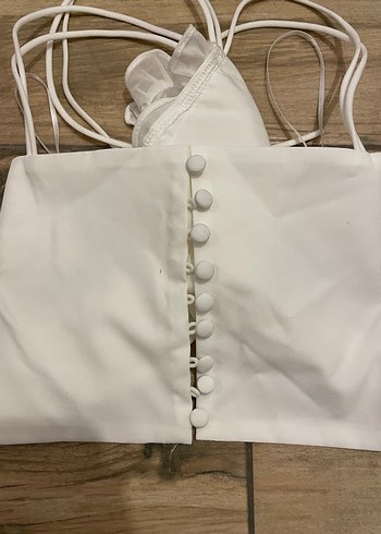 Beyaz Drapeli Halter Yaka Bustiyer - Görsel 6