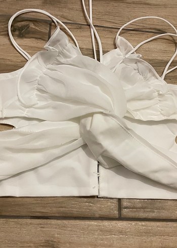 Beyaz Drapeli Halter Yaka Bustiyer - Görsel 2