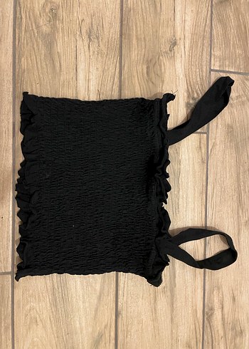 Nakışlı Siyah Straplez Crop Top - Görsel 2