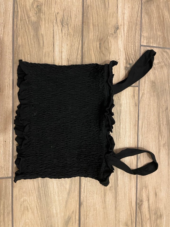 Nakışlı Siyah Straplez Crop Top - Görsel 2