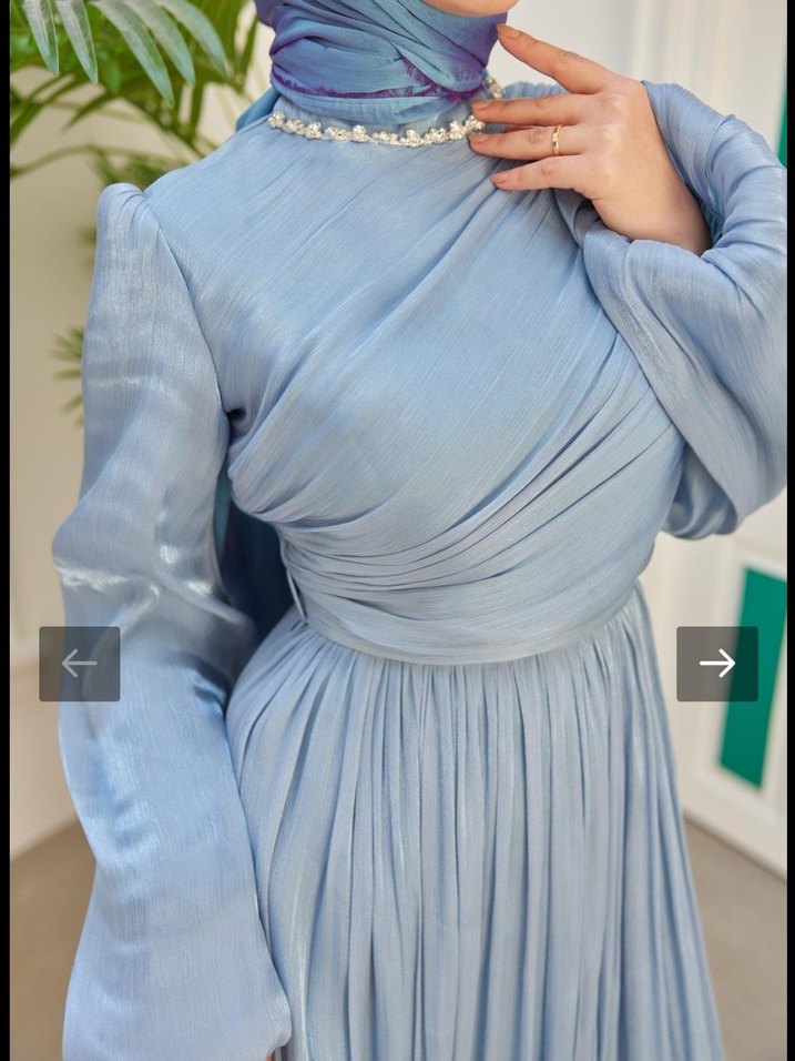 Uzun Kol Drapeli Turkuaz Abiye Elbise SATILIK - Görsel 3