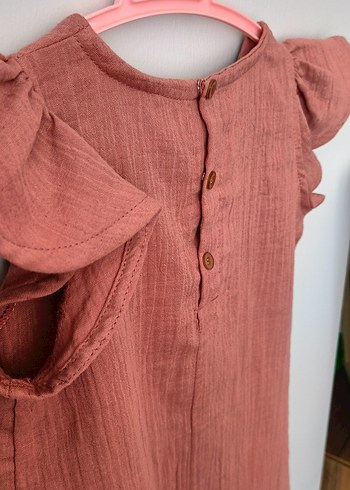 Pembe müslin Fırfırlı Uzun Elbise