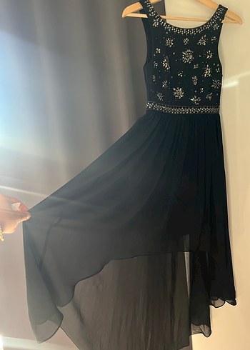 s Beden Forever New işlemeli Siyah önü kısa Abiye Elbise