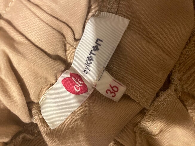 36 Beden camel Renk Koton beli lastikli pantolon